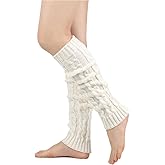 OHEETU White Knit Leg Warmers Long Socks Winter Boot Cuffs Knee Warmer Sleeves for Women