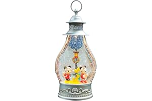 Disney Water Spinning Christmas Lantern by Moments in Time Lighted Holiday Decoration with Mickey, Minnie & Pluto Glitter Swirl Snow Globe Battery Operated Gift Ready Home Décor