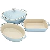 Staub Ceramic 4-pc Baking Pans Set, Casserole Dish with Lid, Brownie Pan, Light Blue