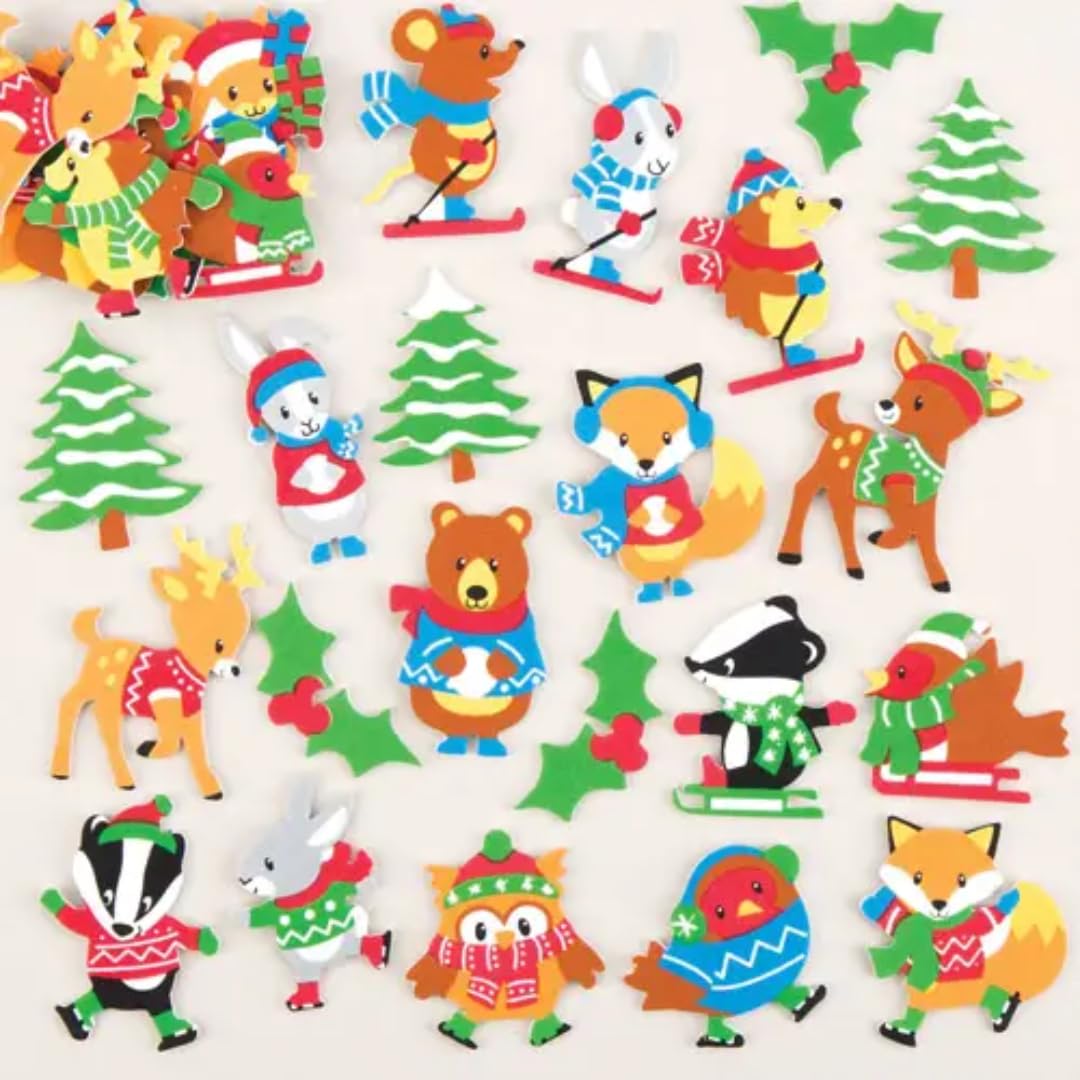 Baker Ross AV453 Winter Woodland Foam Stickers (Pack of 120) Creative Xmas Art Supplies for Christmas Decorations and Card Making, Assorted