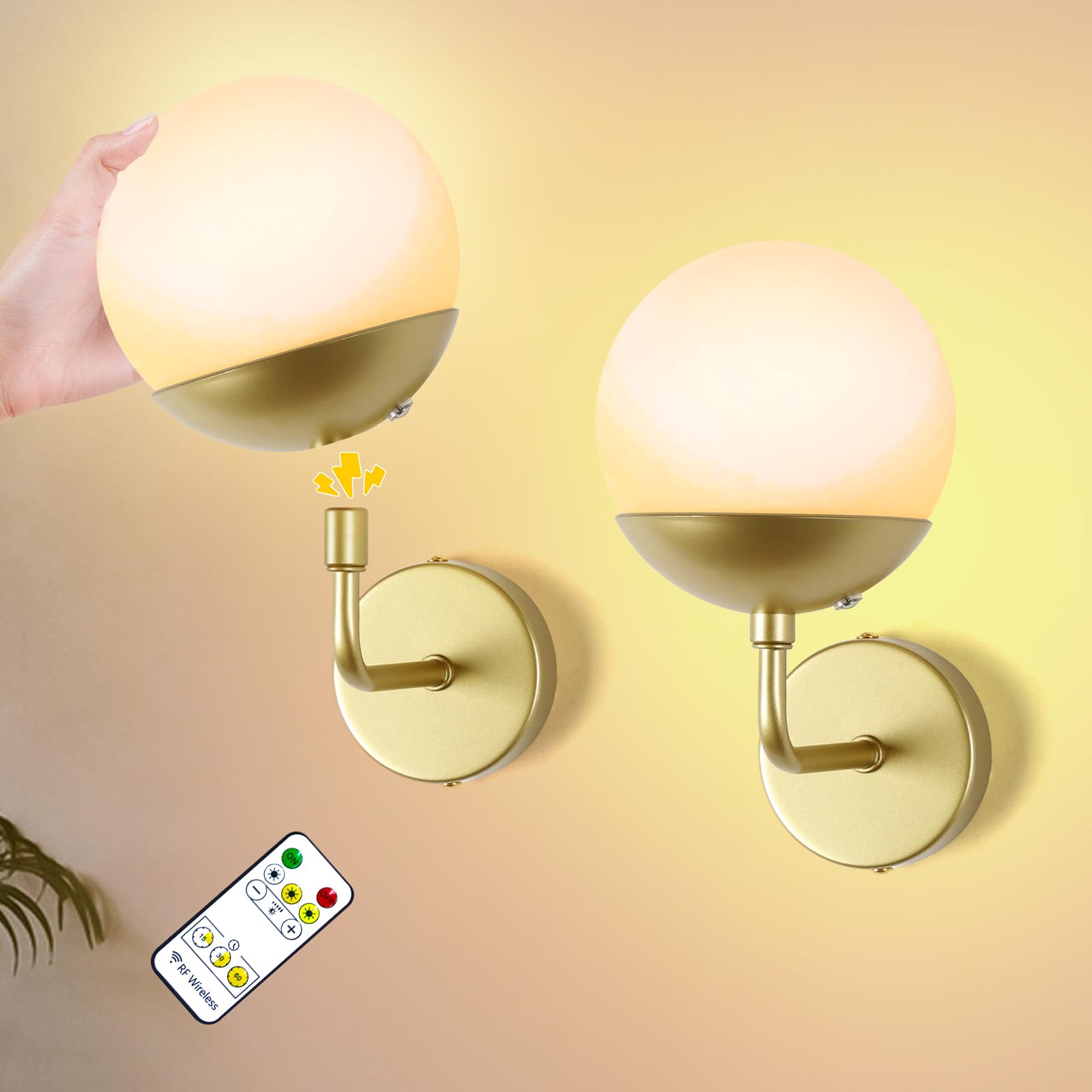 Photo 1 of ***MISSING HARDWARE***Jaenmsa Battery Operated Wall Sconce Set of 2, Rechargeable Wireless Sconces with Dimmable Detachable Magnetic Bulbs and Remote, 3 Colors Wall Lights for Bedroom Living Room Hallway Fireplace