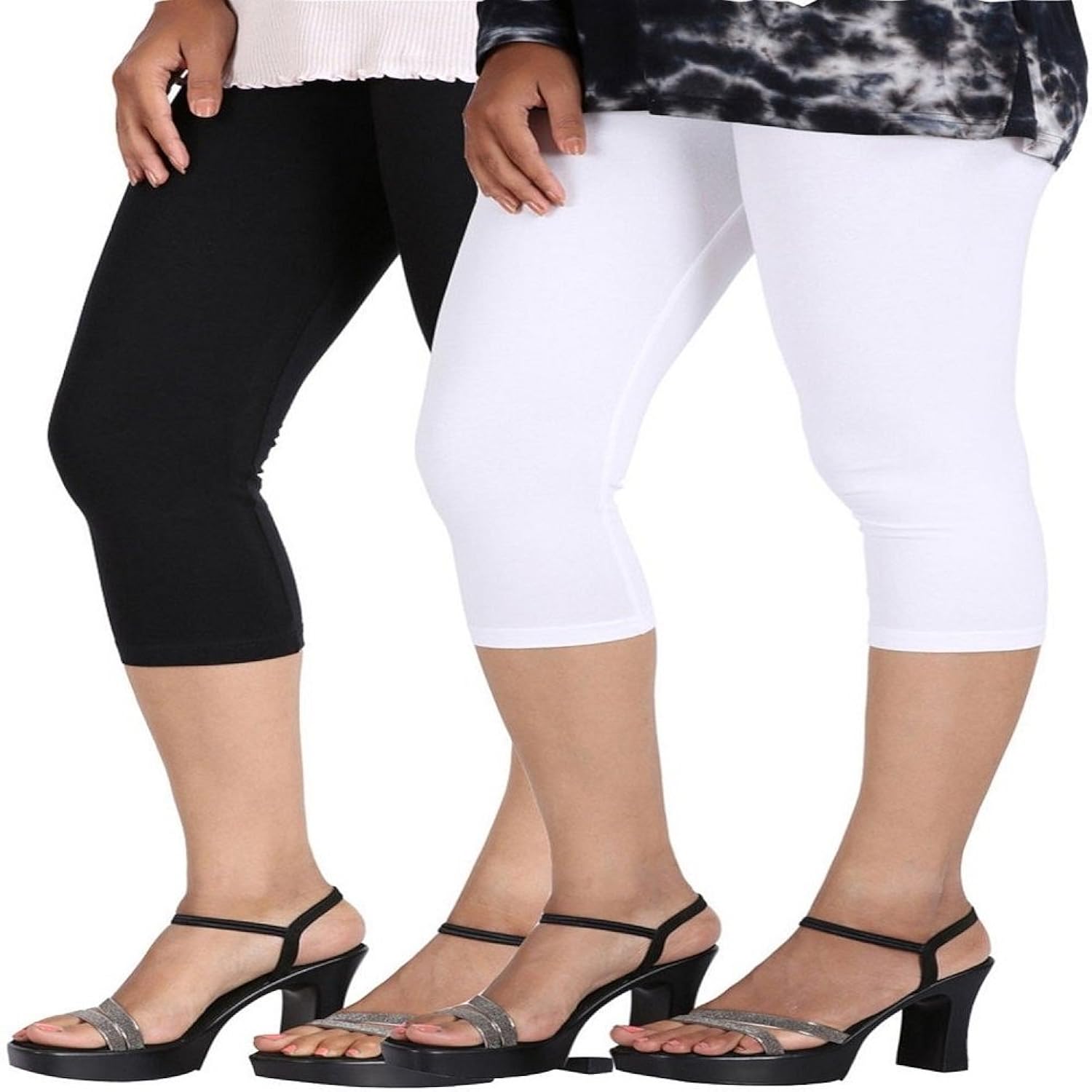 btc women's cotton 3/4th capri (btc-co-001, black and white)