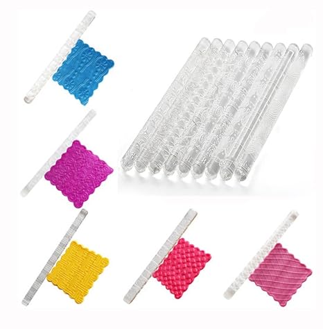 Altsommer Transparentes Acryl Geschnitzt Teigroller mit Verschieden Muster Antihaft Nudelholz Teigausroller Fondant Kuchen,Le