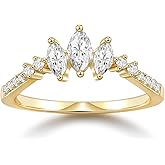 SHINYSO 14K Gold Plated Wedding Band for Women Thin Stackable Ring Dainty Curved Marquise Cubic Zirconia Eternity Engagement Promise Ring Size 4-10