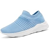 GLYGML Womens Walking Slip on Shoes Gym Fitness Tennis Travel Fashion Running Lightweight Comfortable Breathable Refreshing Sneakers Black Size 6 Light Blue Size 8