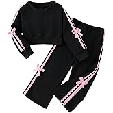 WDIRARA Girl's 2 Piece Outfit Bow Sweatshirt Sweatpants Set Athletic Sweatsuit