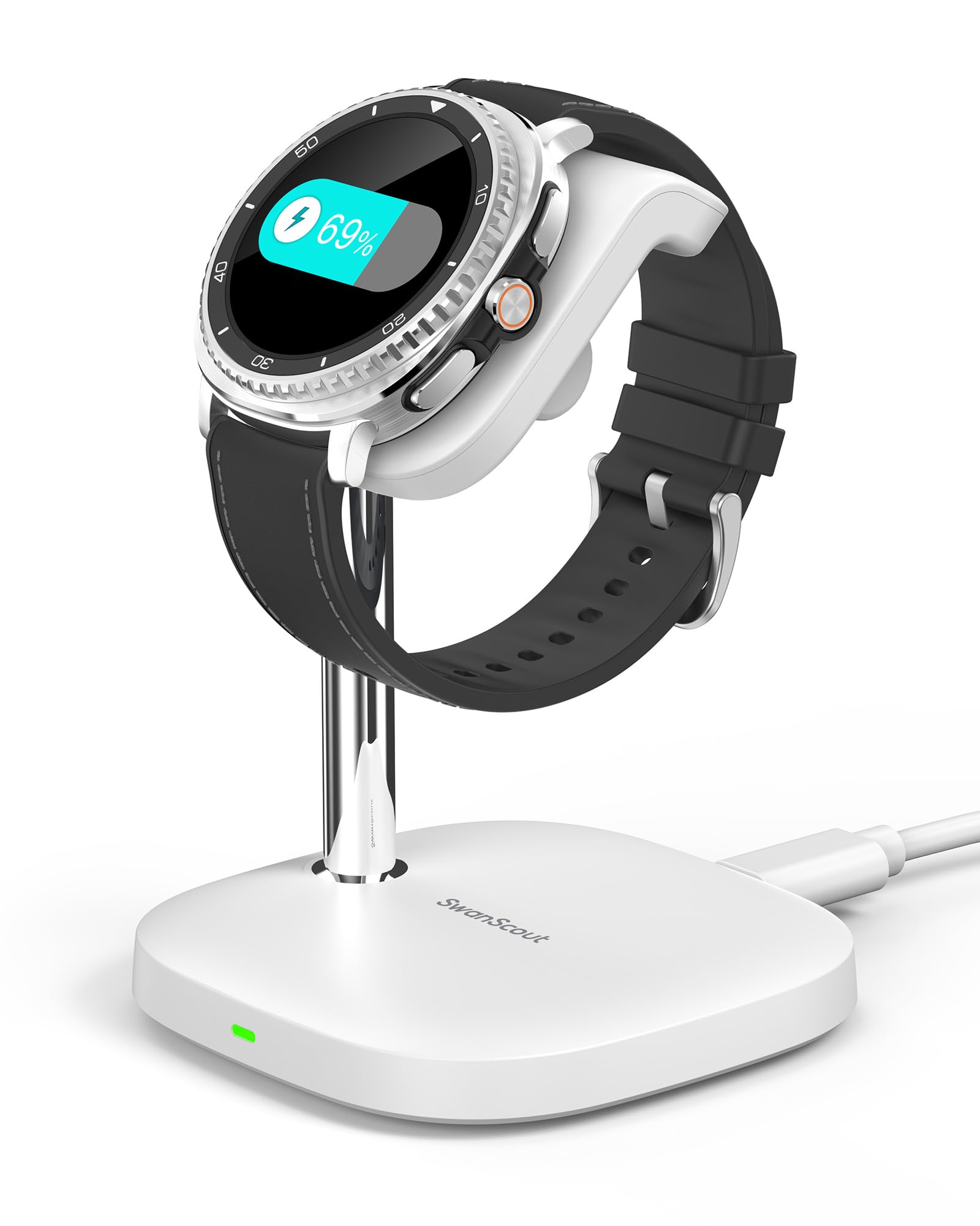 Charger Stand for Samsung Galaxy Watch 8/8 Classic/Ultra (2025)/7/Ultra/FE/6/6 Classic/5/5 Pro/4/3/Active 2/Active, SwanScout 505S (White)