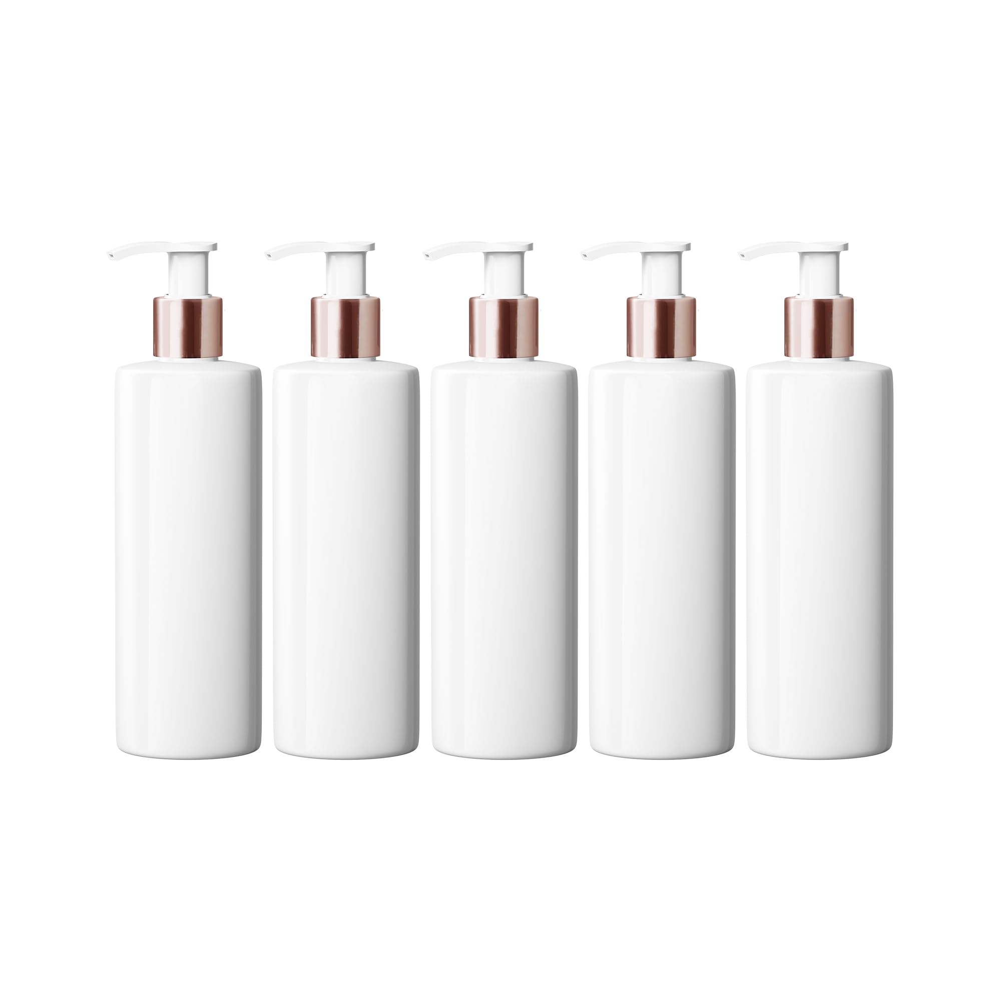 Mrs Hinch Customisable DIY Refillable 500ml PET Plastic Lotion Pump Bottle - White, Rose Gold Lids (5)