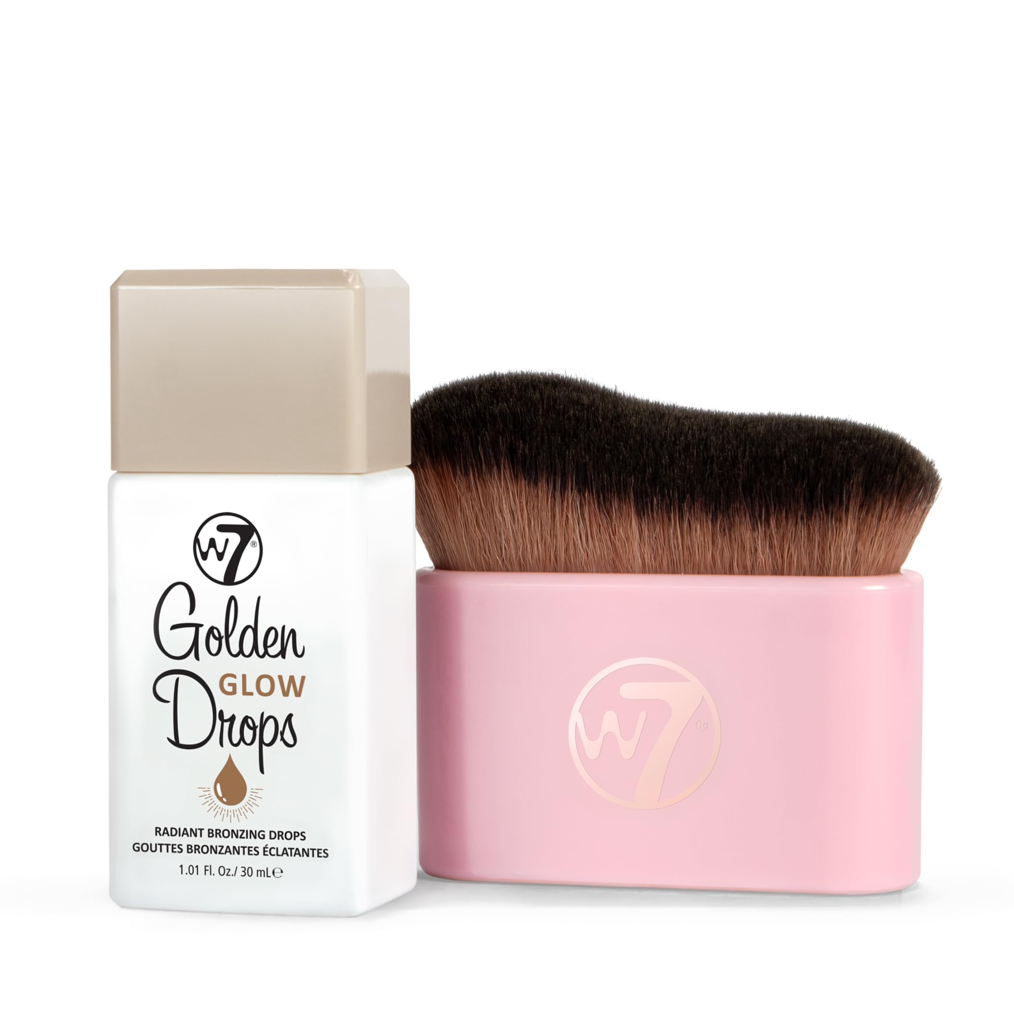 W7 Golden Glow Drops & Brush Duo - 2 Piece Set - Liquid Bronzing Drops & Face & Body Applicator Brush