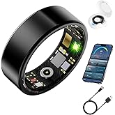 BKWAT Smart Health Ring for Men Women, Fitness Tracker Ring with Heart Rate Blood Pressure SpO2 Sleep Monitoring, 100+ Sports, Slim Stainless Steel IP68, No Subscription, iOS Android (Black, 9)