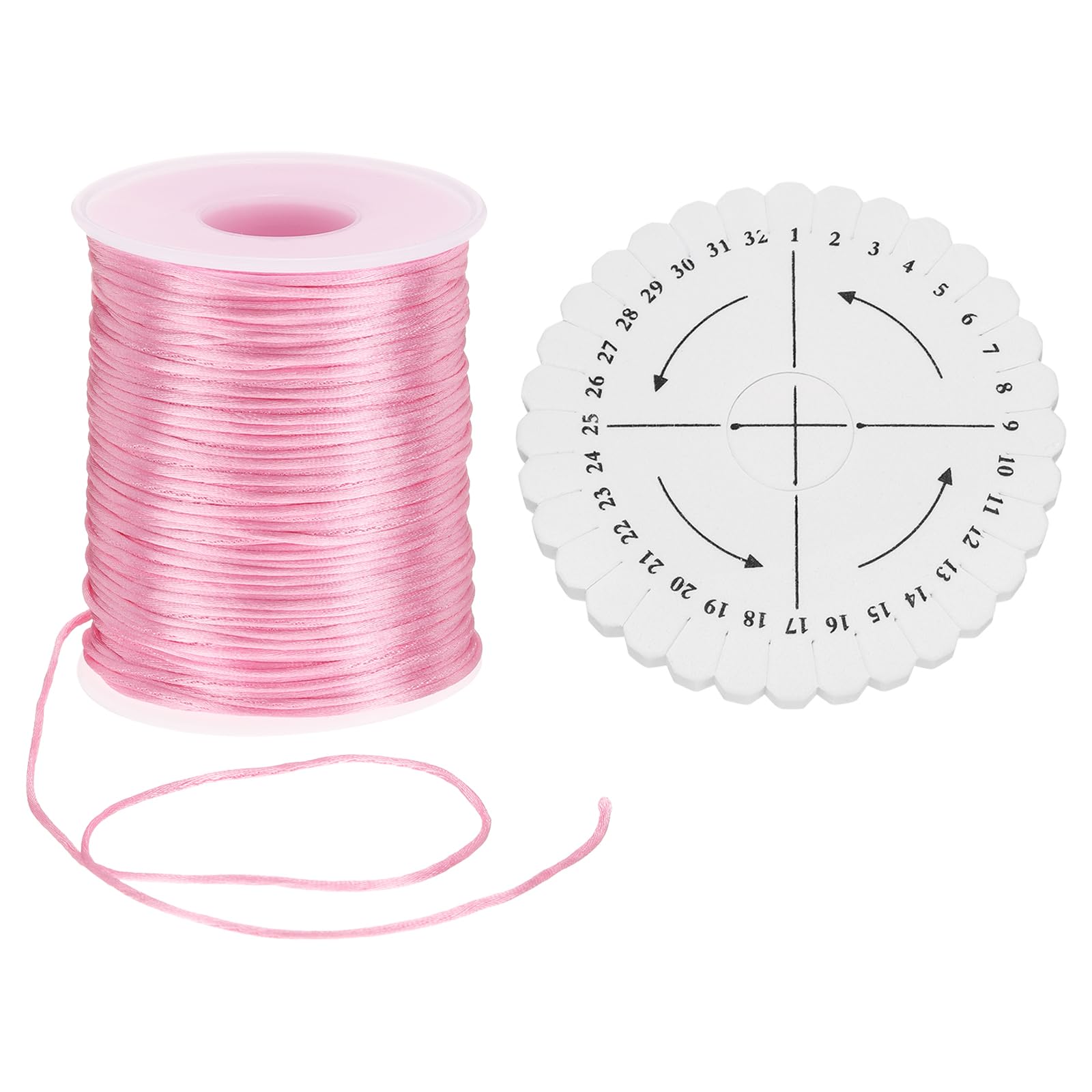 uxcell 109 Yards 1.5mm Satin String Cord, Polyester Cord Beading String with Disc Organizer for DIY Bracelet Necklace Chinese Knot Jewelry Making Macrame Trim, Pink