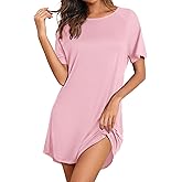 Ekouaer Nightgowns for Women Bamboo Viscose Sleep Shirts Short Sleeve Nightshirt Casual Sleepdress Soft Sleepwear S-XXXL