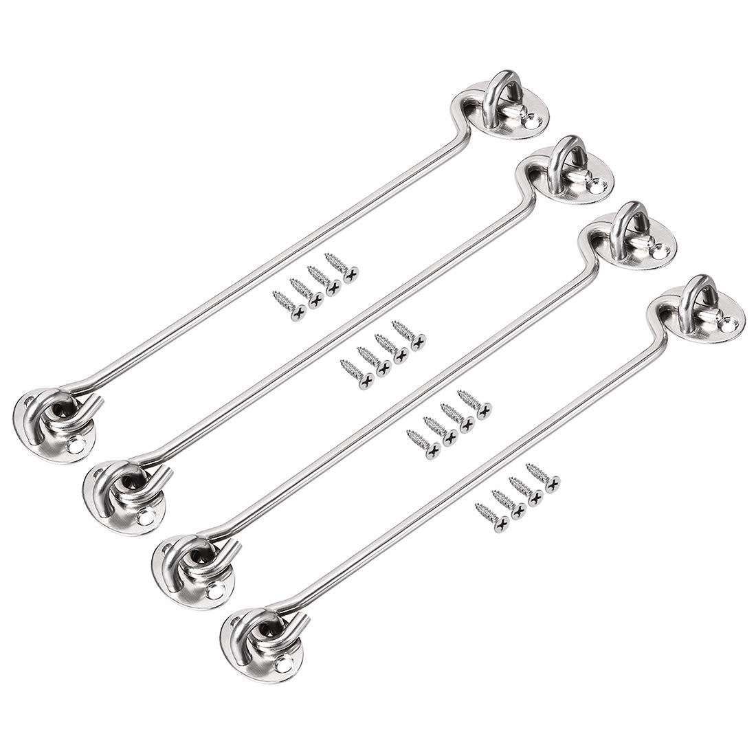 sourcing map 10" Cabin Hook Eye Latch Gate Door Swivel Window Door Hook Stainless Steel with Mounting Screws 4pcs