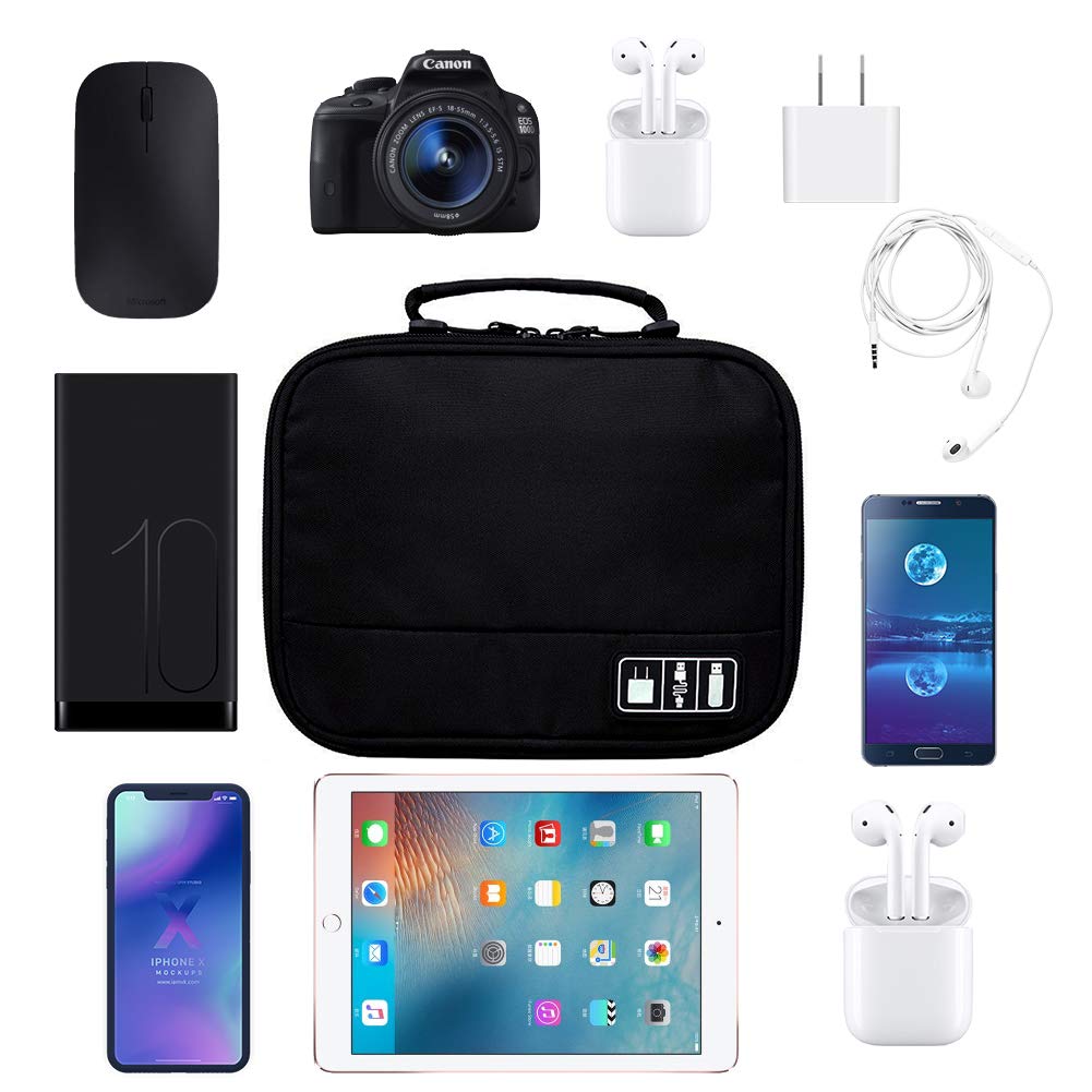 Ciaoed Zubehör Organizer Handliche Elektronik Tasche Reise Doppelte Fächer für Handy USB Cable Power Banks Festplatte Schwarz