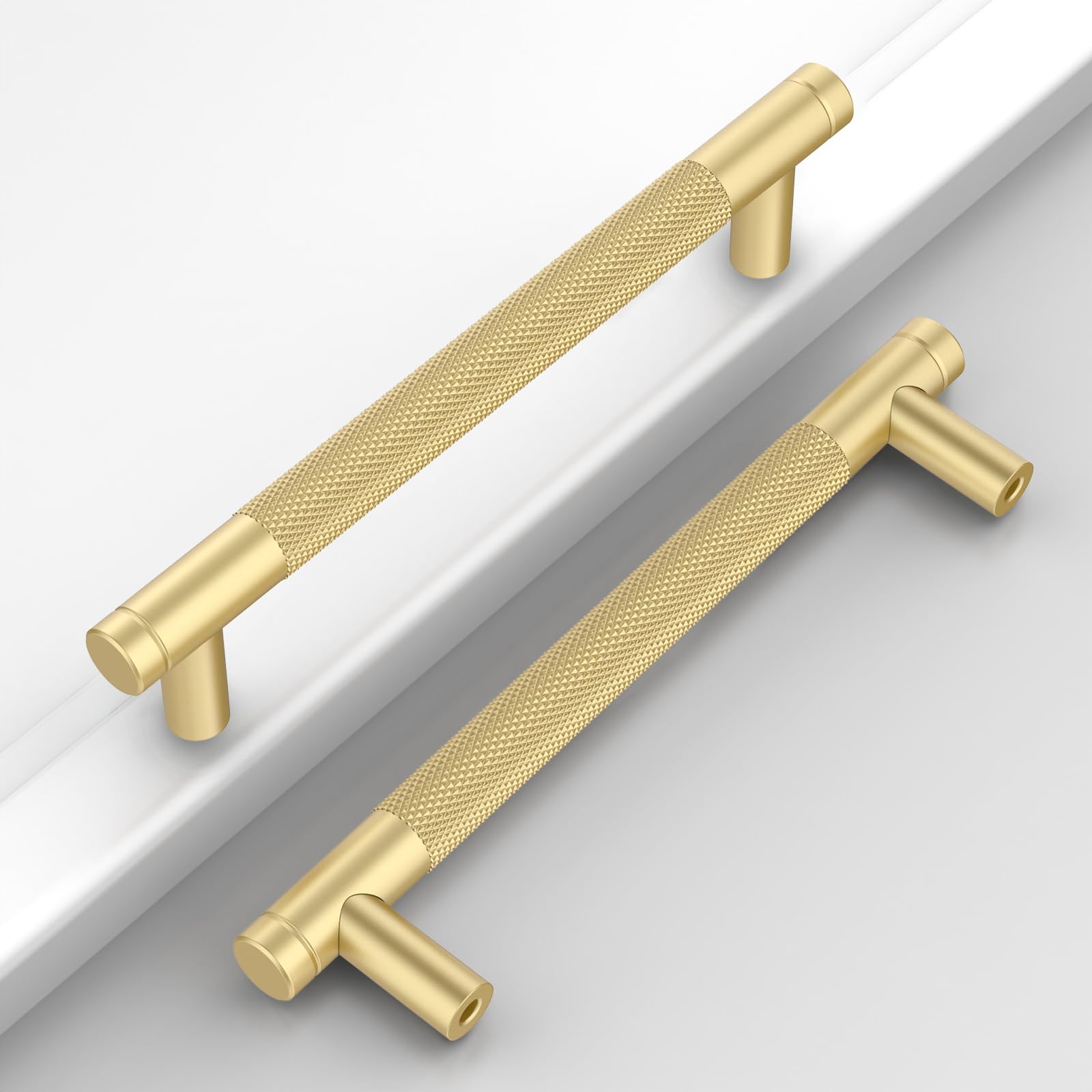 Photo 1 of Coinkoly 10 Pack 5"(128mm) Brushed Gold Cabinet Pulls Knurled Kitchen Cabinet Handles Drawer Pulls Cupboard Hardware for Cabinets