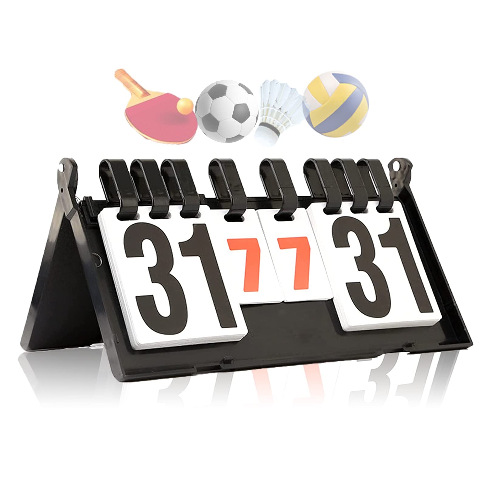 WishesMar Portable Flip Scoreboard 4 Digit Tabletop Score Board Flipper Board for Sports Competition Score Keeper Badminton Volleyball Table Tennis Football #B
