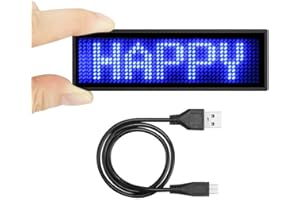 LED Name Tag, OUHL Upgraded LED Name Badge Cellphone Programmable Rechargeable Business Badges Mini LED Display for Party Shop Night Club (Blue)