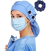 Large Satin Lined Scrub Cap for Women Long Hair Nurse Head Cap Surgical Bonnet 4 Buttons