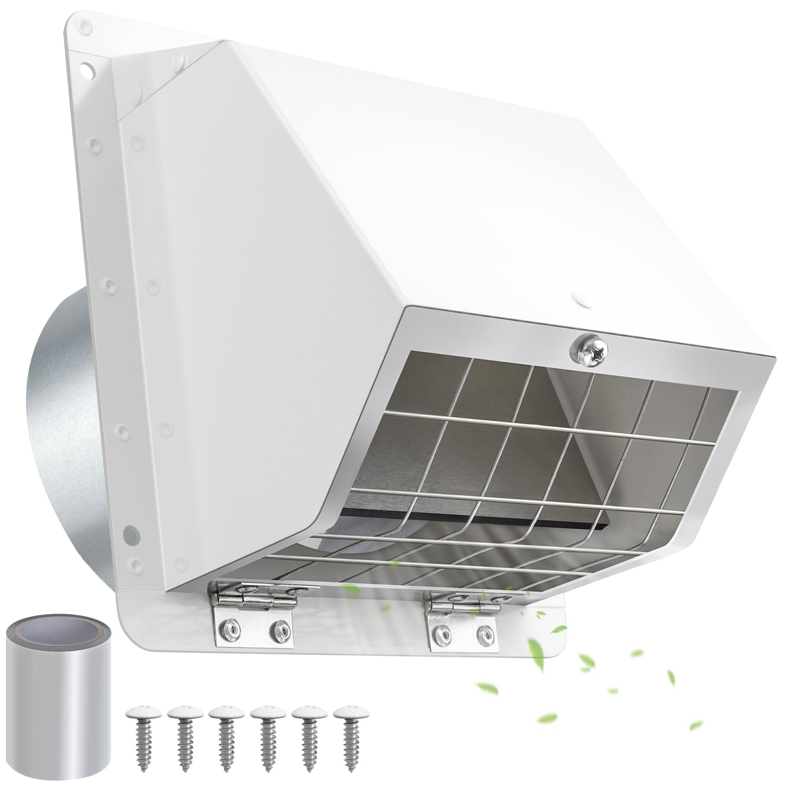 Photo 1 of 4 Inch Dryer Vent Cover Outside with Mesh, Wall Vent Exhaust Vent Cover Wall Mount Extractor Vent with Flap, Exterior Vent Cover Cap Outdoor Dryer Vent Cover for Dryer Ducting House AC,White