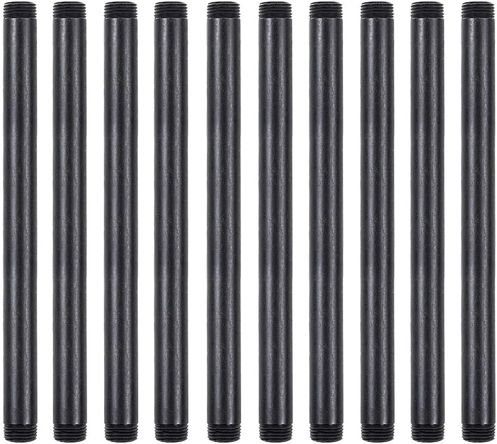 GOOVI 1/2 Inches x 10 Inches Black Malleable Steel Pipe Fitting, 1/2 Inches Black Pipe Threaded Pipe Nipples, Build Vintage DIY Shelving Steampunk Furnitur, 10 Pack.