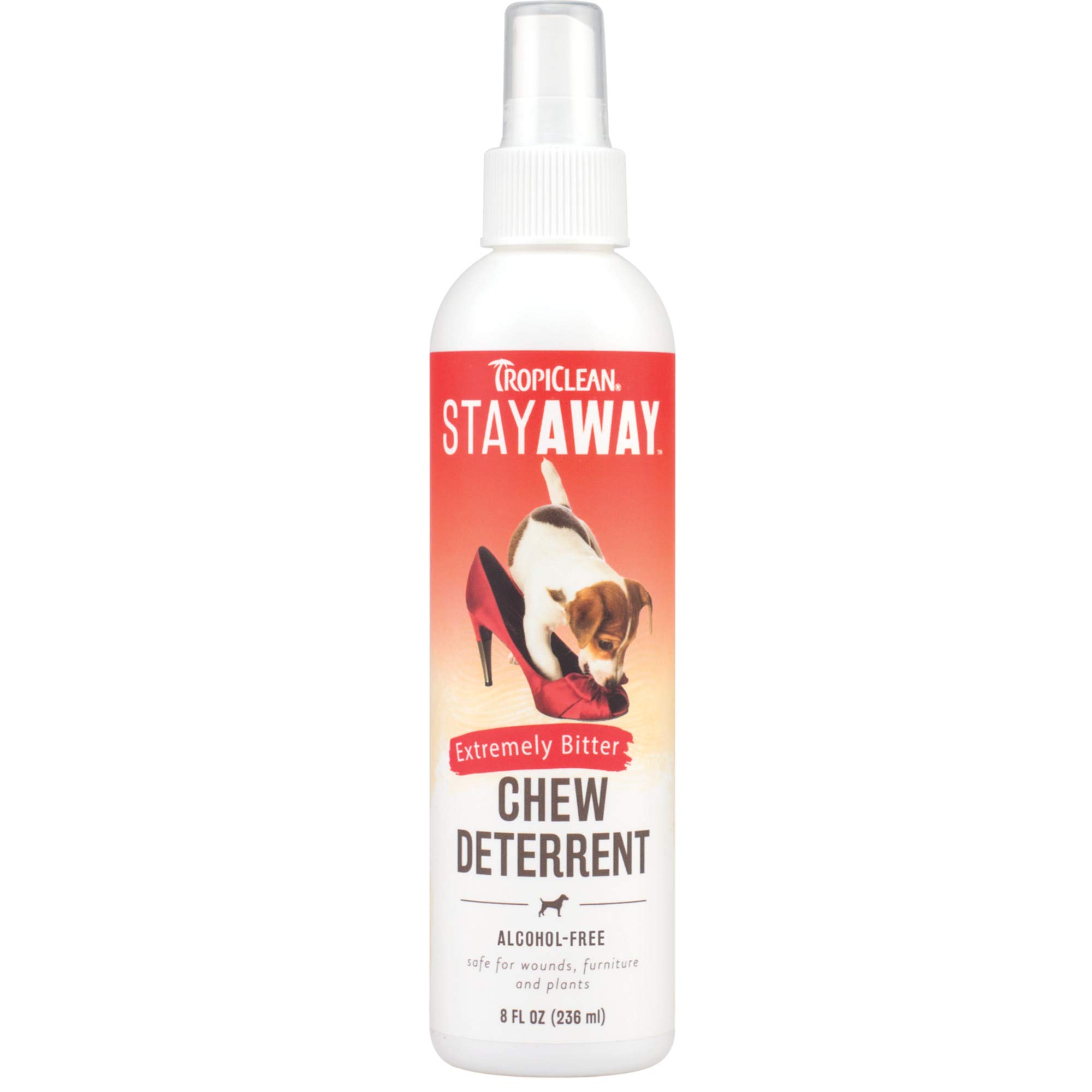 TropiClean Dog Spray Grooming Supplies - Chew Deterrent Spray - Extremely Bitter Spray to Deter Dogs & Puppies From Chewing - Alcohol Free - Safe To Use On Wounds, Furniture & Plants, Stay Away, 236ml