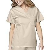 WonderWink Womens Unisex V-Neck Top Medical Scrubs Shirt, Khaki, Medium US