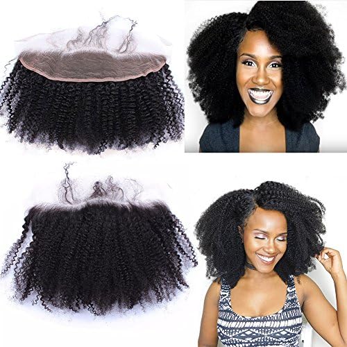 Nicewig 8a Free Part Mongolain Virgin Hair Afro Kinky Curly Lace Frontal Closure 13x4 Ear To Ear Human Hair Top Full Lace Front Closures with Baby Hair 14"