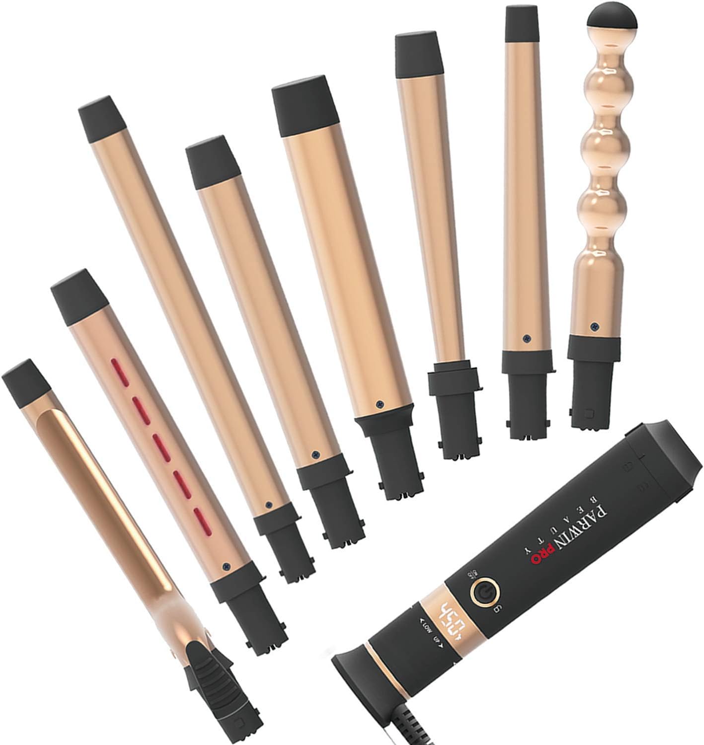 Curling Iron Set 8 in 1 Curling Wand with 8 Interchangeable Ceramic Barrels Hair Wand - Fast Heating Professional Hair Curling Wand with Heat Protective Glove and Travel Bag