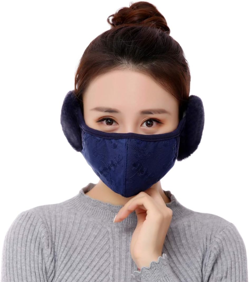 Giovacker Women's Warmer Cotton Fleece Earmuff Mask Anti Dust Face Muffle Mask Windproof Dustproof Motorcycle Bicycle cycling Face Mask Black