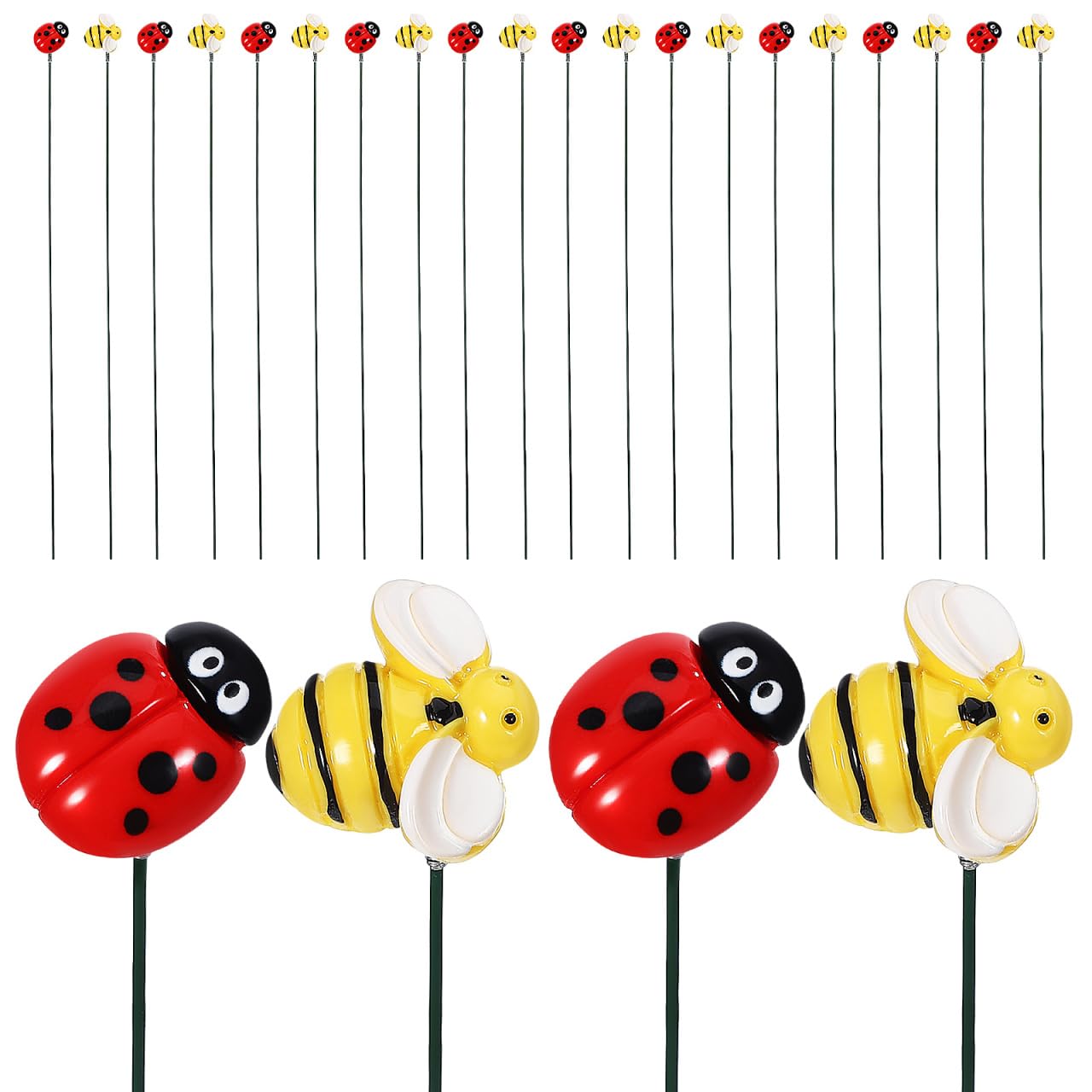 INOOMP 20pcs Garden Stake Ornaments Bee Ladybug Decorative Garden Sticks Planter Pots Yard Art Bee and Ladybug Garden Stake Ornaments