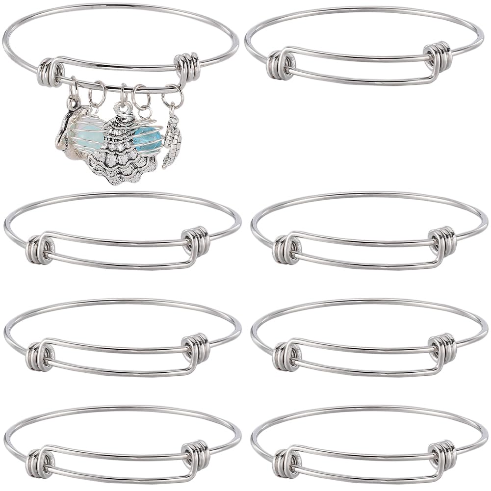 SUNNYCLUE 10Pcs Silver Expandable Bangle Bracelets Adjustable Wire Bracelet Stainless Steel Motivational Blank Bangles Set for jewellery Making 2.17 Inches DIY Gift Supplies Crafting Beginner Women