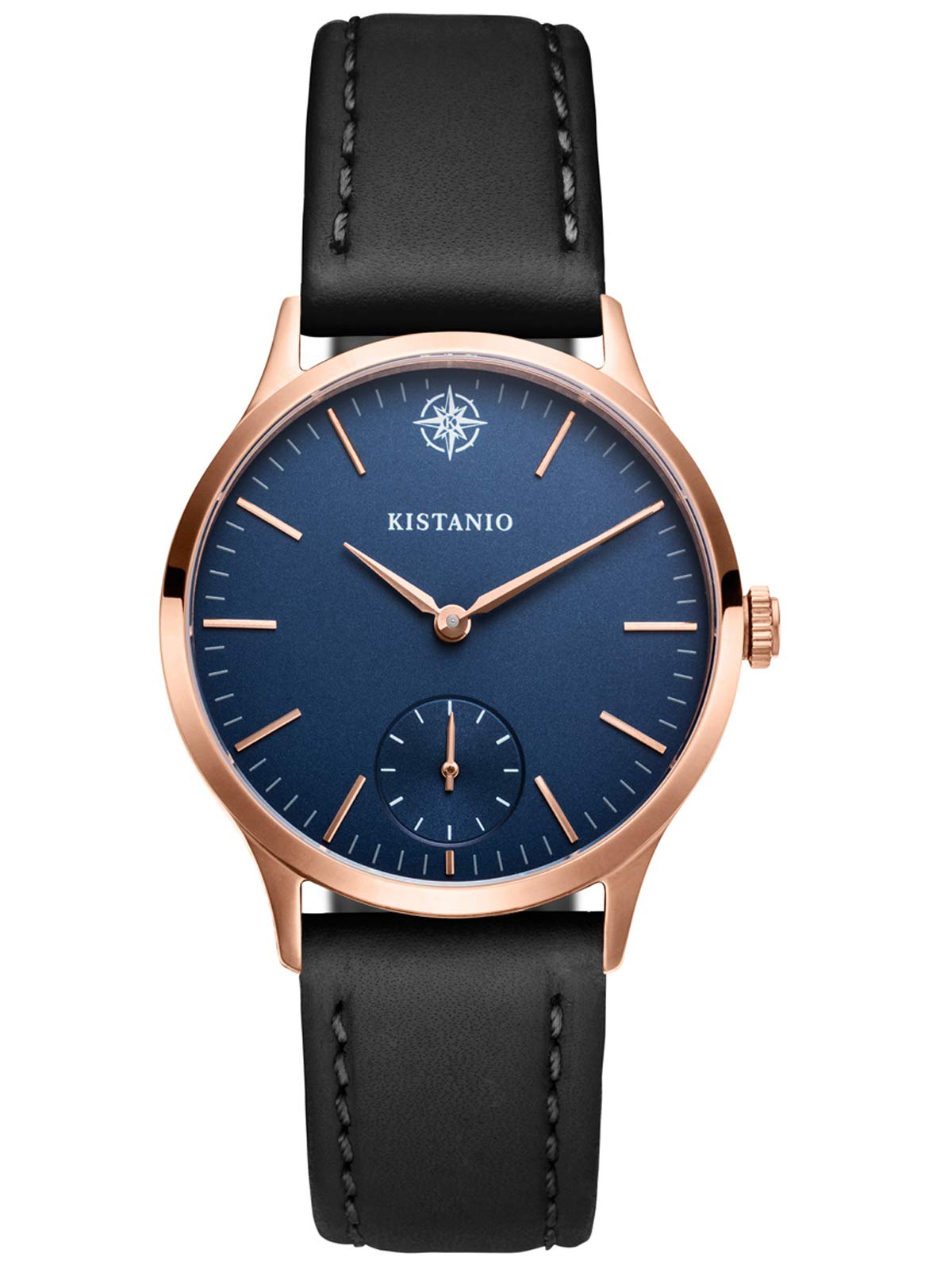 Kistanio Ladies Watch Stratolia Sapphire Glass Rose Blue with Black Leather Strap KIS-STR-31-118