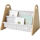 3 Sprouts Double Sided Baby Bookshelf, Portable, Gingham Beige | Portable book shelf, Toddler book storage, Nursery or kids rooms, Small book organizer, Front-facing book display, Portable