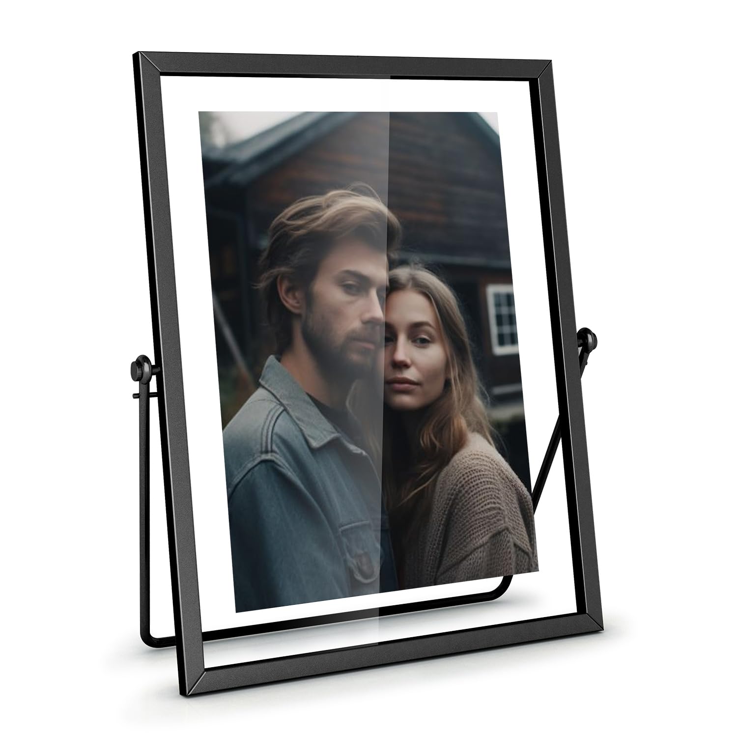 Photo 1 of 5x7 Floating Picture Frame, Black Photo Frame, Metal Pressed Flowers Desk Picture Frame with Glass for Multiple Photo Sizes (4x6, 5x7, 6x8) Great for Photos, Gift, Pictures, Wedding, Portraits