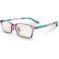 Kids Computer Blue Light Glasses: Anti Strain Protection Eye Glare Filter Rectangular Frame UV Ray Blocker Fake Reading Lens 