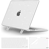 MOSISO Compatible with MacBook Air 13 inch Case 2026 2025 2024-2022 M4 A3240 M3 A3113 M2 A2681,Heavy Duty Shockproof Sparkly Glitter Hard Case with Fold Kickstand&Keyboard Skin&Screen Film,Transparent