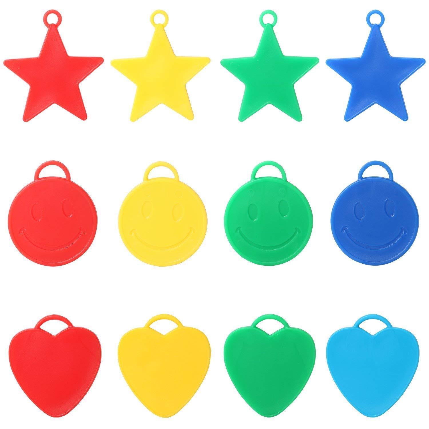 TRIXES Helium Balloon Weights x 20 - Assorted Shapes and Colours Stars Hearts and Smiley Faces - Great for Birthday Parties and Celebrations