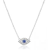 Just Refresh Evil Eye 14K White Gold Plated Necklace for Women Dainty Cubic Zirconia Turquoise Pendant Fashion Jewelry Halloween Jewelry Gifts for Her