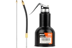 DIFFLIFE Oil Can Transparent High Pressure Oiler Lubrication Oil Can Bottle Oiling Gun with Rigid & Flex Spout Thumb Pump Tool Oiler (Black-500ml)-17 OZ.