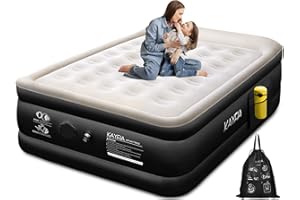 KAYFIA Queen Air Mattress with Built-in Wireless Pump & Flocked Surface 18" Elevated Blow up Mattress for Home & Camping Durable Inflatable Mattress Quick Inflation/Deflation Air Bed with Carry Bag, Black
