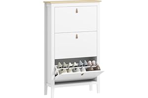 HOMCOM Shoe Cabinet for Entryway, Narrow Shoe Storage Cabinet with 3 Flip Drawers, Adjustable Shelves and PU Pulls for Hallwa