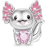 GNOCE Axolotl Embraces Heart Gemstone Charms Bead Sterling Silver Charm For Bracelets/Necklace Jewelry Gift For Women Wife Fit Snake Chain (Axolotl Embraces)