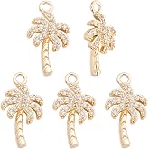 Beebeecraft 10Pcs Coconut Tree Charms, 18K Gold Plated Cubic Zirconia Hawaii Palm Tree Charms Summer Pendants for Jewelry Making Necklace Bracelets Earring DIY Craft