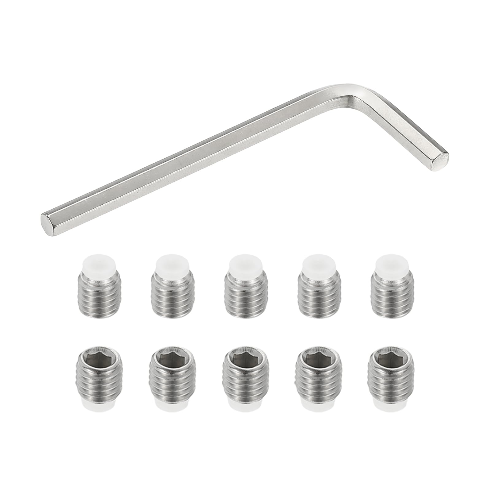 PATIKIL M10x10mm Nylon Tip Grub Screw, 10pcs 304 Stainless Steel Metric Hex Socket Head Cup Point Bolt Anti Slip Internal Hex Drive Hardware with l Key Wrench — image 1