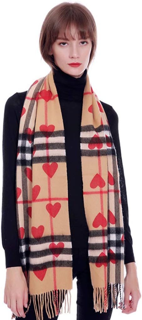 Wool Cashmere Plaid Ladies Scarf Red Heart Pattern Fashion Wild Unisex Warm Shawl Bib Dual Purpose (Color : A)