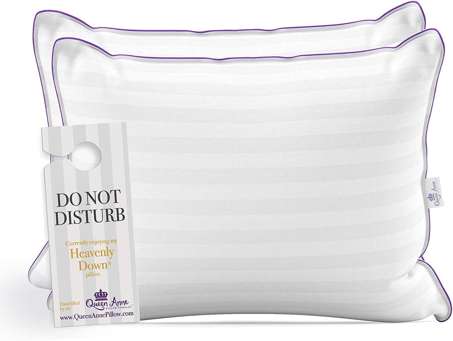 Queen Anne Luxury Hotel Pillows - Two Pack (2) - Majesty Down - Synthetic Down Alternative - Allergy Free Hypoallergenic Bed Pillows - Made in USA (Standard Soft)