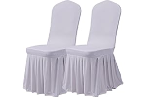 Dimatic Dining Room Chair Covers Set of 2, Stretch Parsons Slipcovers with Skirt Super Fit Spandex Chair Seat Protector Cover for Dining Room, Hotel, Ceremony (Grey)