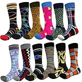 Rusoji Mens 12 Pack Patterned Dress Socks (12Assorted-01)