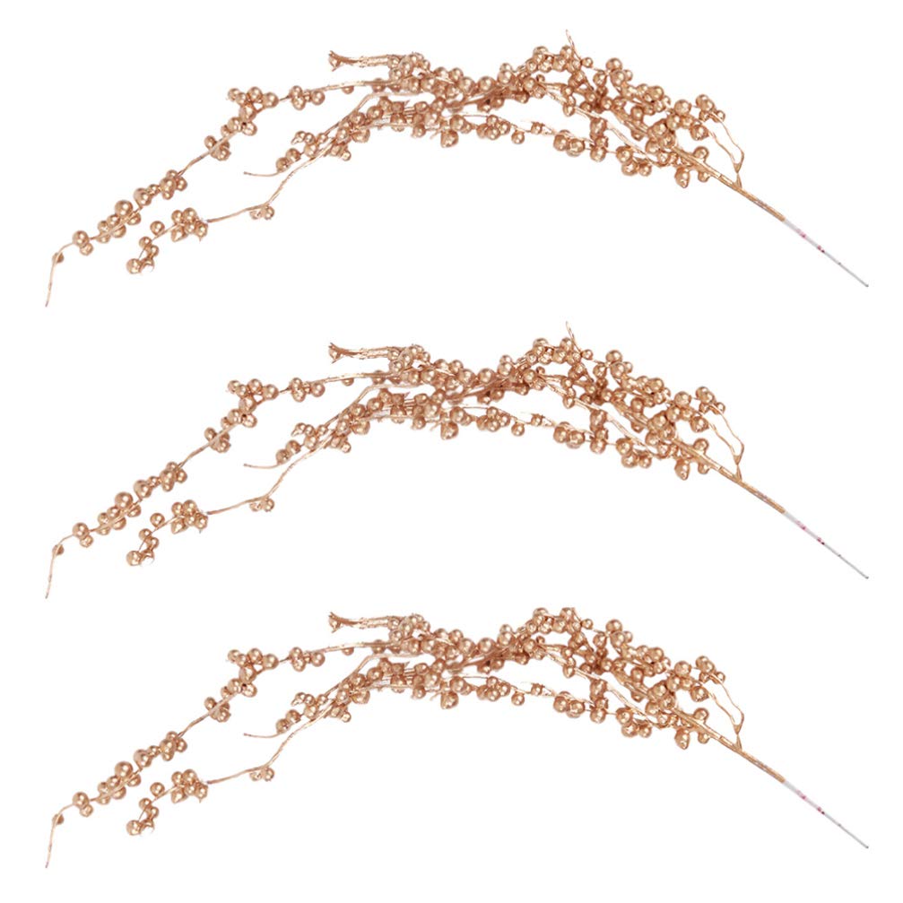 ABOOFAN 3pcs Christmas Glitter Berries Stems Artificial Gold Berry Picks for Christmas Tree Ornaments Decorations DIY Xmas Wreath Crafts Wedding Holiday Home Decor