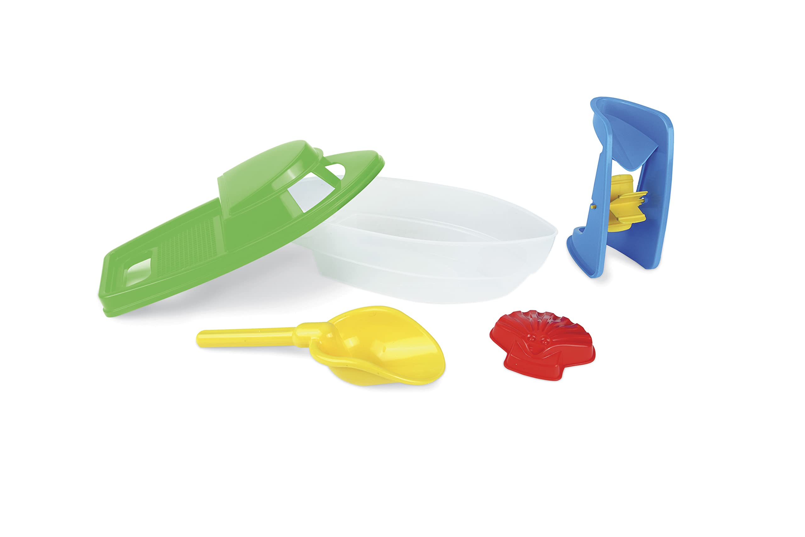 Wader 71920 Sand Toy Set 2 Assorted Designs 5 Pieces Consisting of Shovel, Sand Mould, Boat, Sand Mill or Motor Boat
